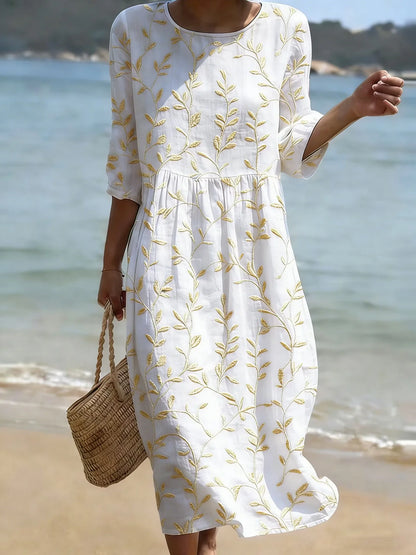 Milk - Abito Blu Ricamato con Fiori Vintage