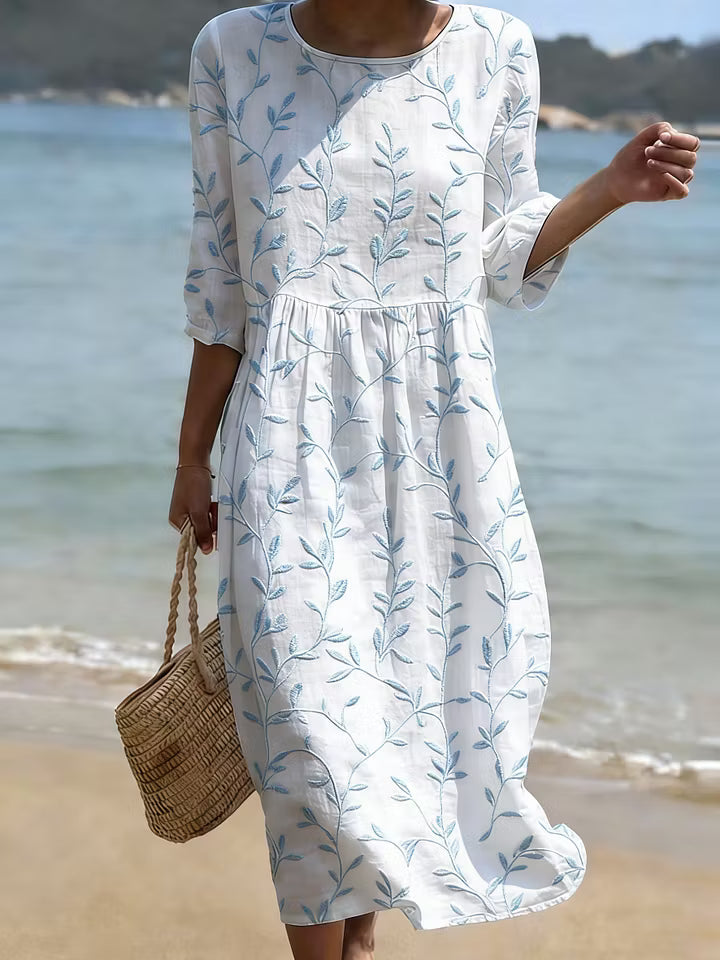 Milk - Abito Blu Ricamato con Fiori Vintage